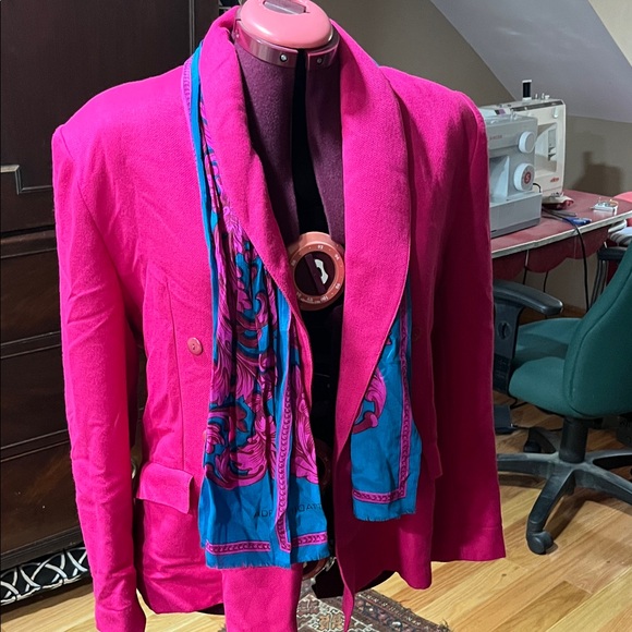 shiang-lan Jackets & Blazers - Women's Hot Pink Blazer with Blue Scarf